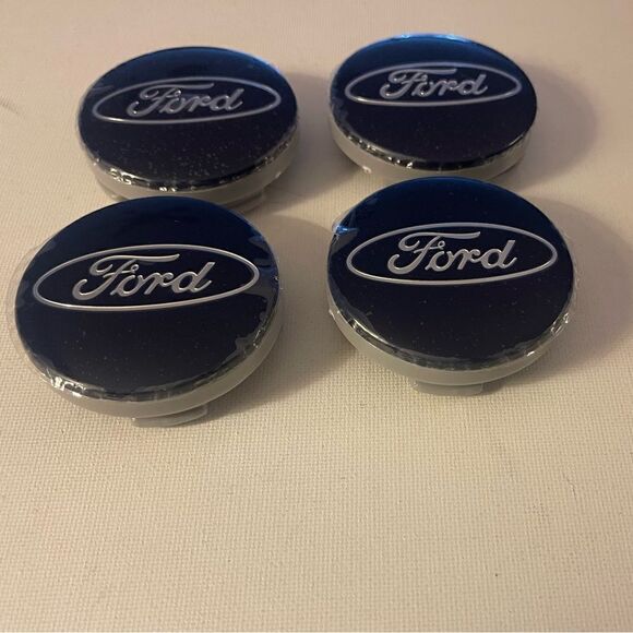 Ford logo wheel center caps in Navy Blue & Silver 54mm set of 4 NWT - Picture 1 of 7